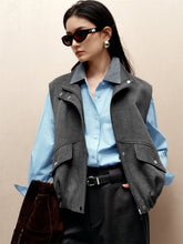 Women's Short Wool Vest Coat with Stand Collar